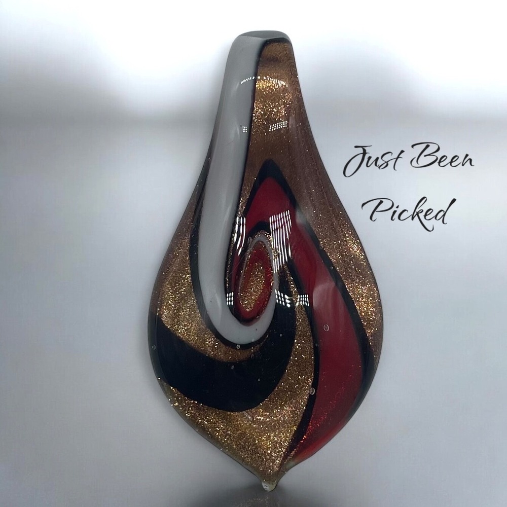 Art‎ Glass Pendant - Tear Drop - Red Black White Swirl Foil